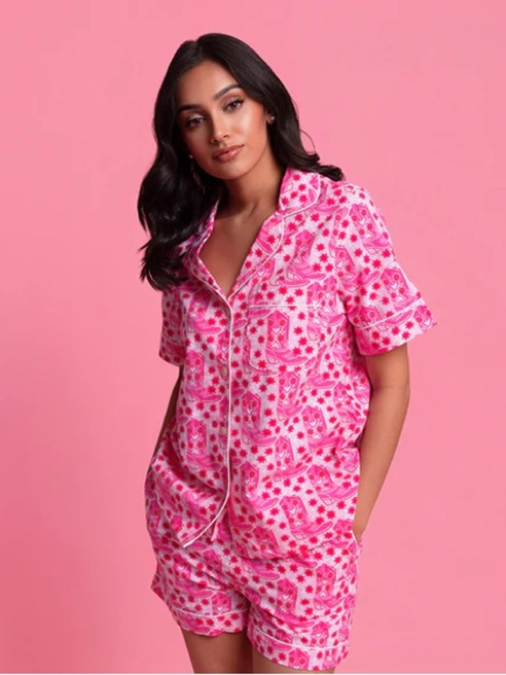 PRINTFRESH Rhinestone Cowgirl Short PJ Set Sz M